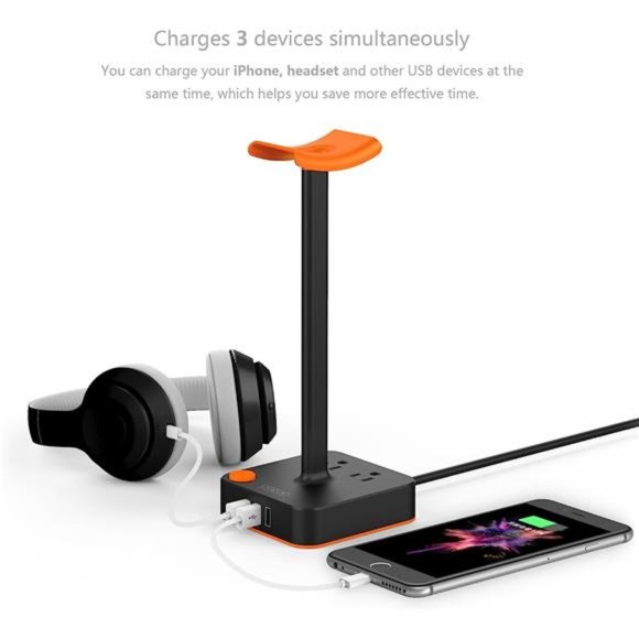 Headphone Stand with USB Charger Desktop Gaming Headset Holder Hanger - Picture 3 of 6